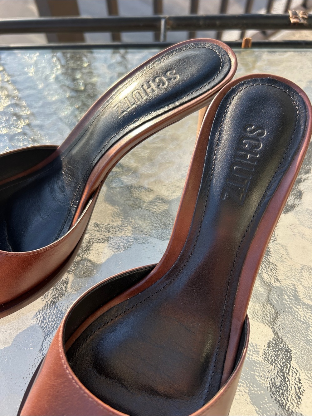 Schutz “Elise” Brown Leather Pointed Toe Mule Heels - Picture 3 of 10